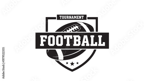 American football tournament emblem with shield, ball graphic, stars, and bold FOOTBALL lettering for sports branding