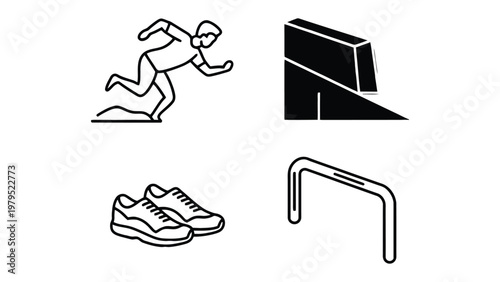Track and Field Icons: A set of dynamic line illustrations showcasing essential elements of track and field.