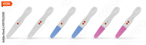3d Color Different Pregnancy Test with Result Set Concept Cartoon Design Style Isolated on a White Background. Vector illustration