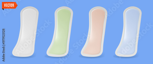 3d Color Different Every Day Feminine Pads Set Concept Cartoon Design Style. Vector illustration of Female Intimate Hygiene Sanitary Item