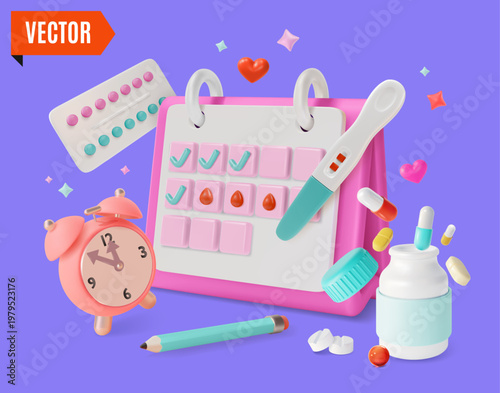3d Color Pregnancy Planning Know Fertile Phase Get Personalized Calendar Concept Background Cartoon Design Style. Vector illustration