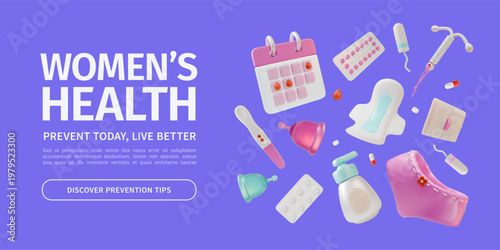 3d Women Health Prevent Today Live Better Discover Prevention Tips Concept Ads Banner Poster Card Cartoon Design Style. Vector illustration
