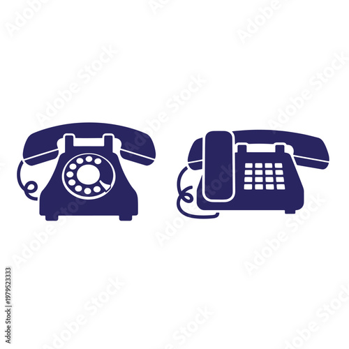Dark blue rotary and push-button telephone side by side telephones rotary phone push-button phone communication