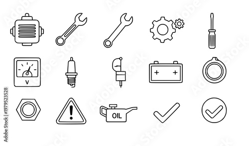 Minimal motor repair icon set electric engine vector symbols