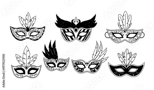 Masquerade mask vector icon set for festival and mystery theme on white background