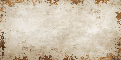 A worn and rusty metal surface blends with antique parchment textures to create a stained vintage grunge background in aged brown and sepia tones