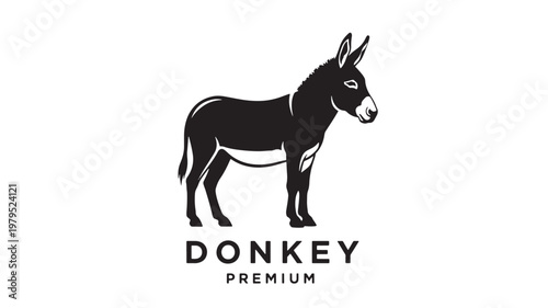 Donkey premium logo silhouette of black donkey with stylized mane and legs on clean white background