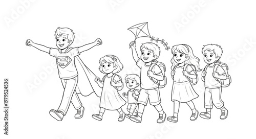 Group of Diverse Children Walking Together Happily.