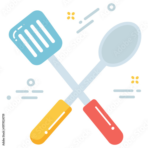 Colorful kitchen utensils illustration with spatula and spoon