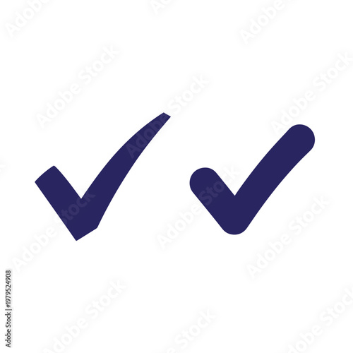 Two dark blue checkmarks on white background, ticks verification