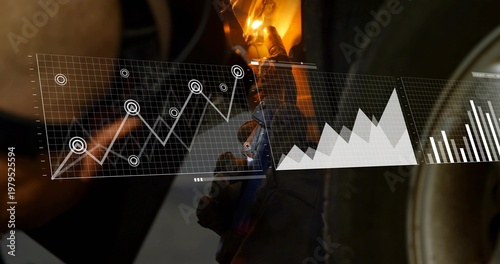 Welding gloved hand heating metal near wheel in garage, showing torch flame and HUD overlays