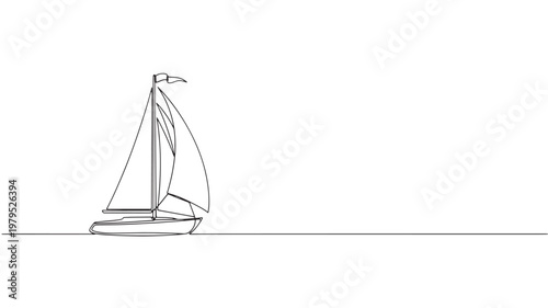 Sailboat line art icon with simple outline, mast and sail, minimalist nautical illustration on a plain background