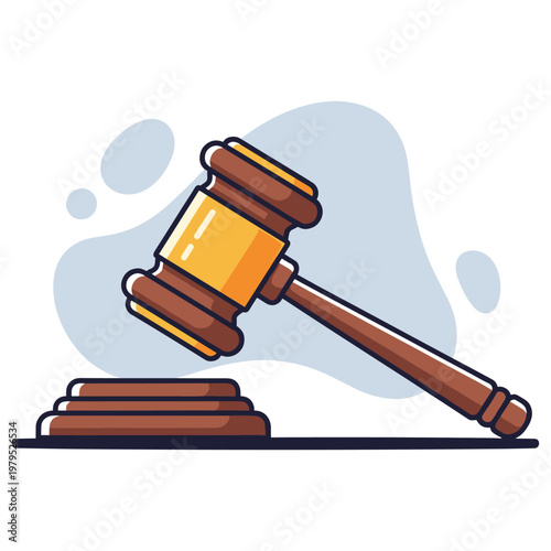 Judge gavel striking block on white studio background. non editable strokes