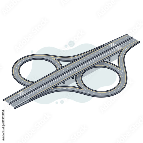 Highway interchange forming figure eight loops on white background. non editable strokes