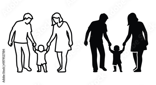 Silhouette illustration featuring a two family with a mother, father and child