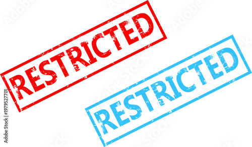Restricted Stamp Set Red and Blue Ink Rubber Stamp Marks Isolated on White Background