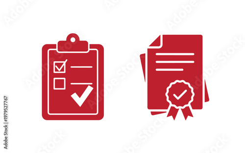 Red of clipboard with checklist and certified document red clipboard verification approval