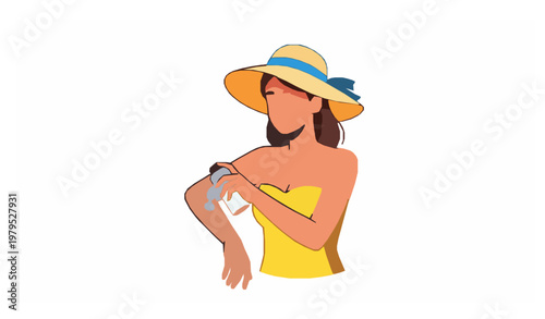 Beach sunscreen skincare woman flat cartoon vector illustration