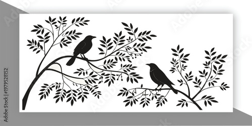Elegant Bird Silhouettes on Tree Branch – Minimalist Nature Art
