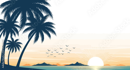 Silhouette of palm trees at sunset.