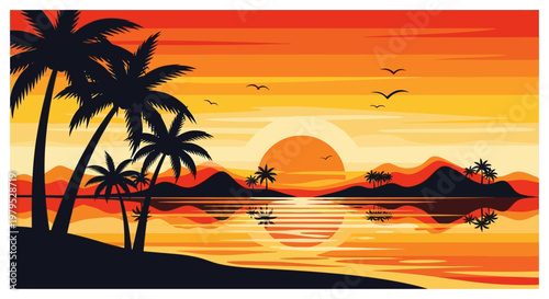 Silhouette of palm trees at sunset.