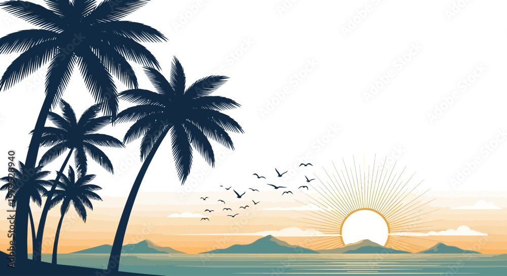 Obraz premium Silhouette of palm trees at sunset.
