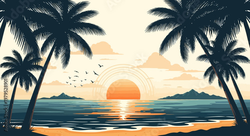 Silhouette of palm trees at sunset.