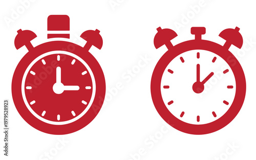 Red stopwatch and alarm clock two timekeeping devices white