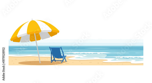 Beach Chair Under Colorful Umbrella.