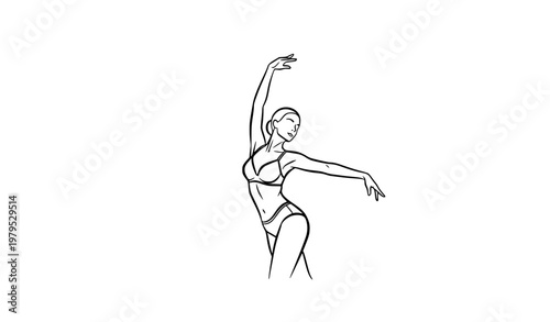 Black and white stylish female dancer in bra vector illustration with elegant pose and movement