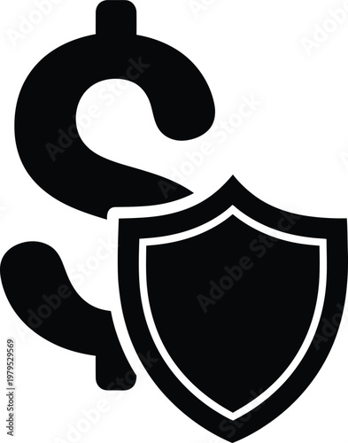 Financial protection, security shield, dollar sign icon, money safety vector