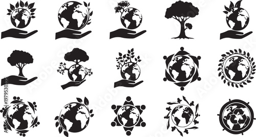 Eco Friendly Earth Day Symbols and Icons Set