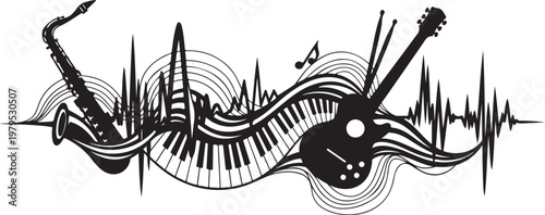 Music Instruments and Sound Wave Graphic Design