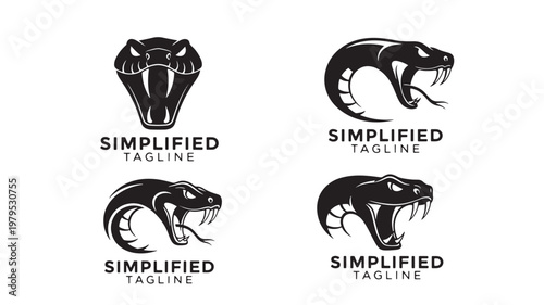 Panther head logo set with simplified jaguar and cobra style mouths for athletic brand identity designs