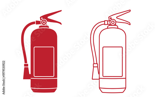 Fire extinguisher red filled and outlined, on white background