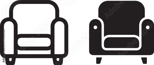 Minimalist Armchair Furniture Icon Set Outline and Silhouette Vector