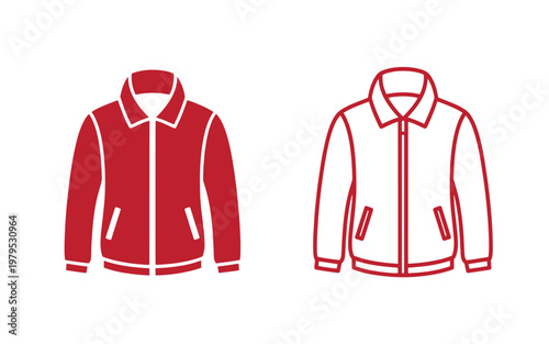 Red and outlined jackets with collars and zippers, two styles collared