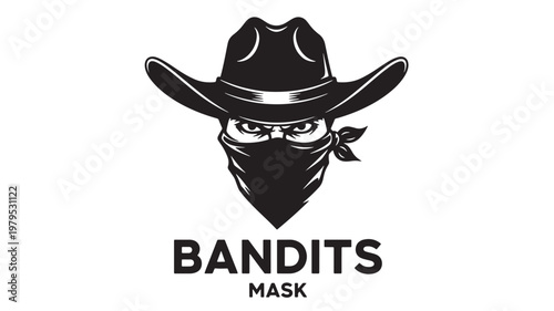 Cowboy bandit mask logo with black hat and face illustration for western branding and identity design