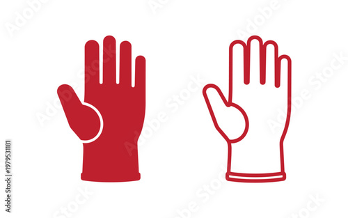 Red and white glove hand gestures, palm facing forward gloves hands