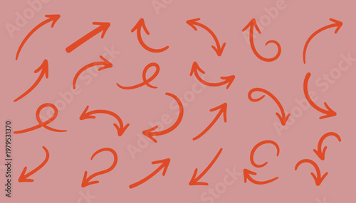 Various red arrows on a light pink background