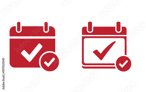 Red calendar with checkmarks, confirmation symbols