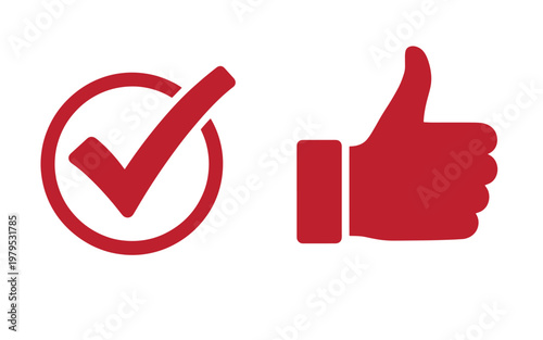 Red checkmark in a circle and thumbs up hand