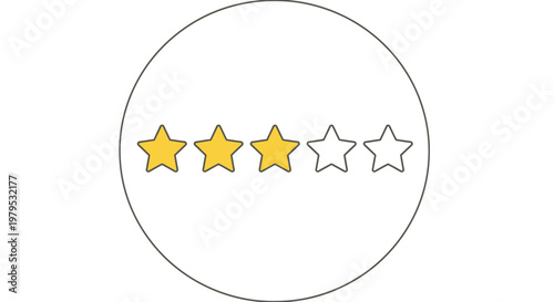 Three Yellow Stars Rating, Customer Satisfaction, Review, Feedback, Isolated