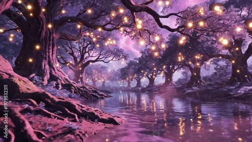 Enchanted forest with glowing lights for environmental projects, nature documentaries, and commercials