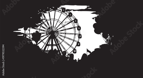 Ferris wheel silhouette, amusement park icon, black and white vector, carnival graphic