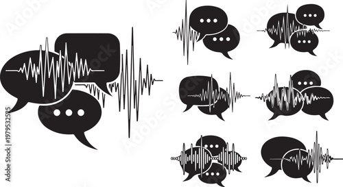 Sound wave chat speech bubbles communication icons set