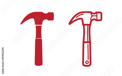 Red hammer two styles, on white background, hammers tools construction carpentry