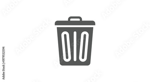 Gray stylized trash can icon on white background