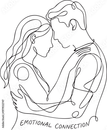 Romantic Couple Embrace Line Art, Love Relationship Minimal Outline