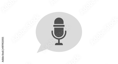 Microphone icon in speech bubble, symbol for voice recording, podcast, audio, communication